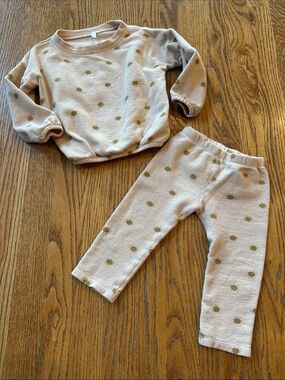Rylee + Cru Pinkish khaki Sun Print spongey knit set - 18-24mo - good condition